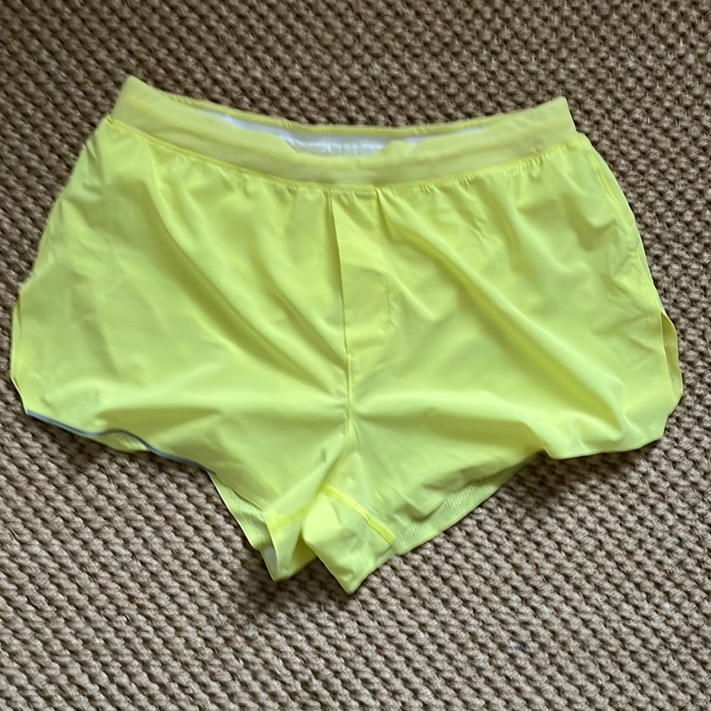 neon men’s lululemon running shorts